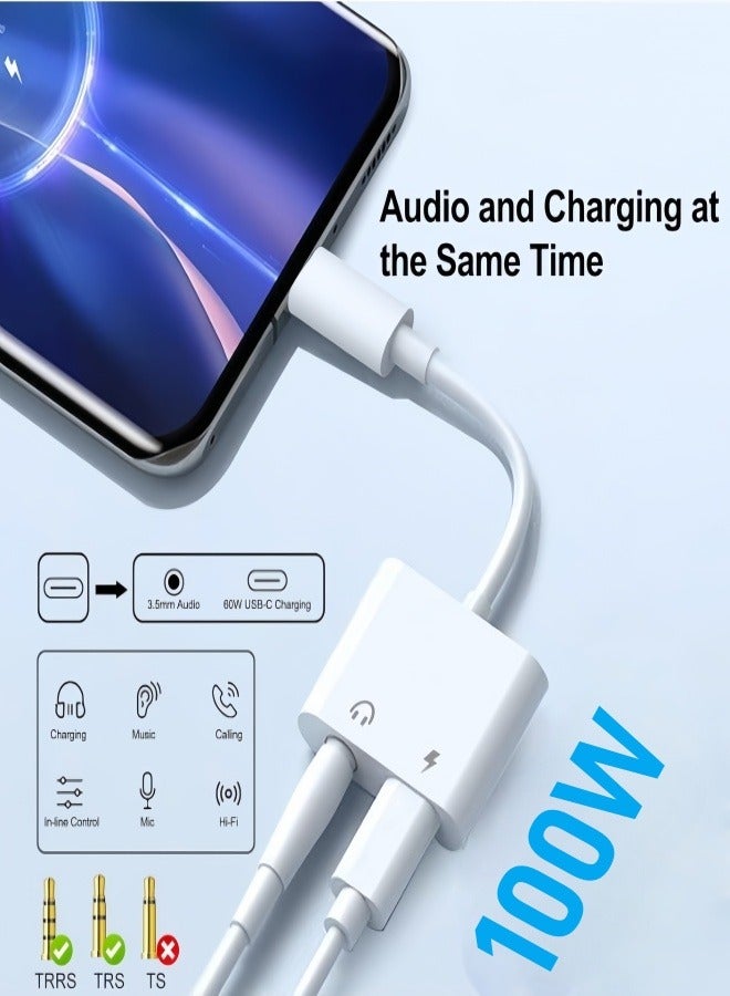 الصفحة الرئيسية محول USB-C إلى مقبس سماعة رأس 3.5 مم مع شحن سريع 100 واط إصدار رقمي - متوافق مع iPhone 15/16/17 Pro و Pro Max و Samsung Galaxy S24/S23/S22/S21 Ultra و iPad Pro وأجهزة أخرى - Image 3